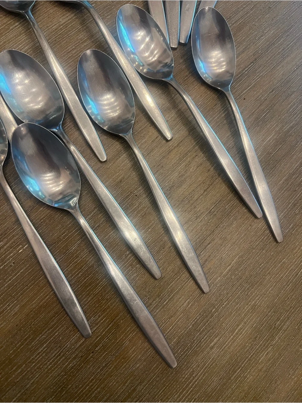MCM style Stainless Steel Dinner Flatware Set -Silver Spoons & Knives 27 pieces